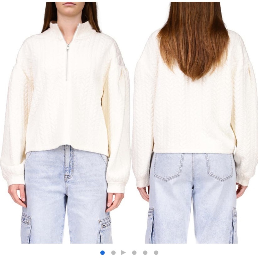 Sanctuary cable stitch knit jacquard pullover in cream XL NWT
